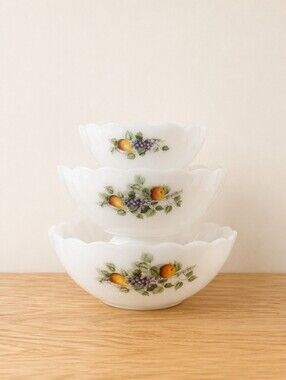 Vintage Arcopal France Mixing Bowls – Fruit Motif – Set of 3